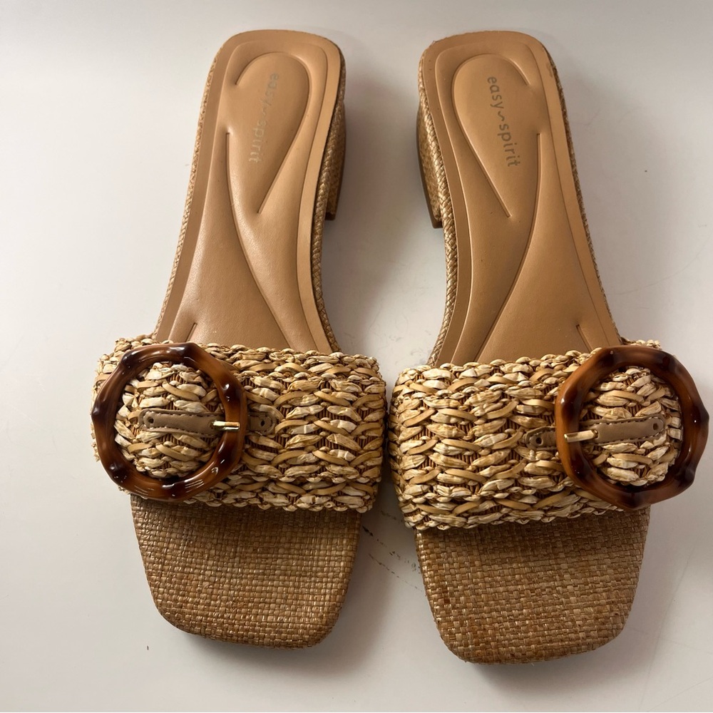 Easy Spirit Braided Tan Slide Mules with Tortoiseshell Accent - Picture 2 of 6